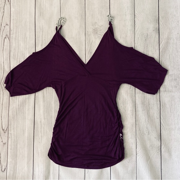 Dark Purple Body Central Top with Open Shoulder - Picture 2 of 5